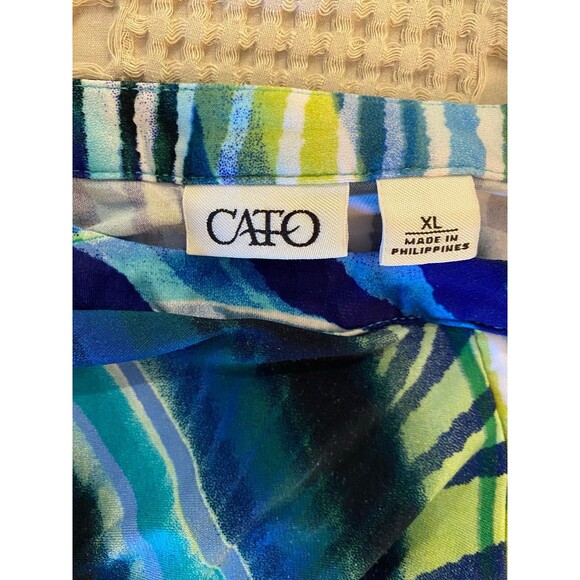 Cato Womens Blouse High Low Stretch Shirt Blue Green Plus Sz XL V Neck Top - Picture 6 of 9